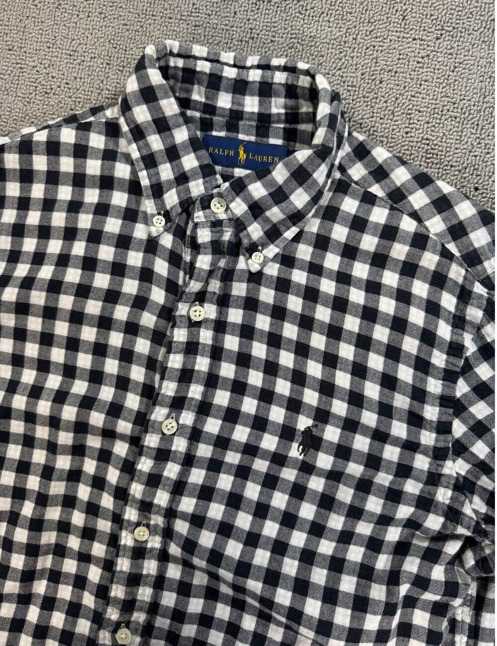 Ralph Lauren Mens Small Black White Gingham Check Button Down Shirt